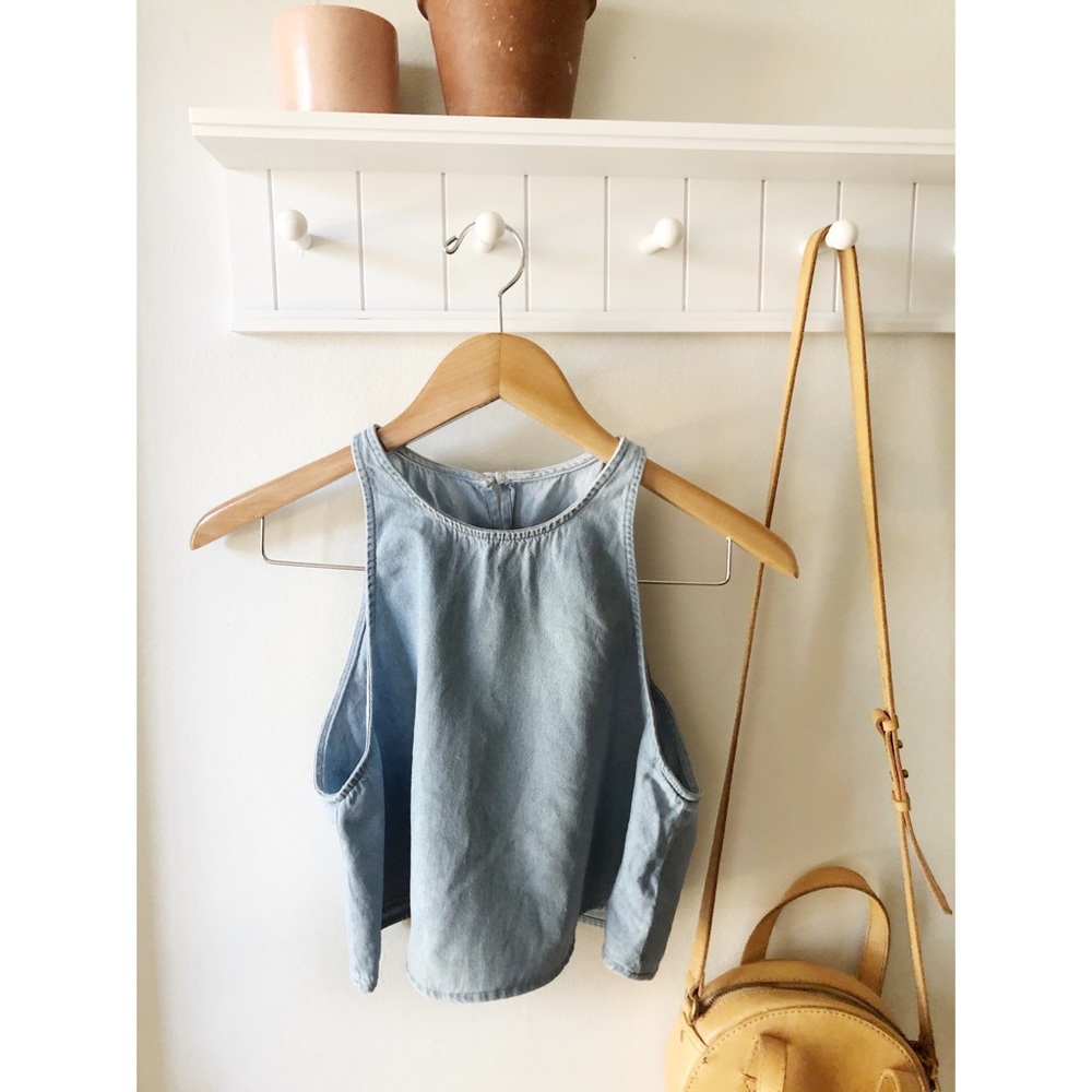 American Apparel Denim Open Back Crop Top Small - Picture 1 of 7